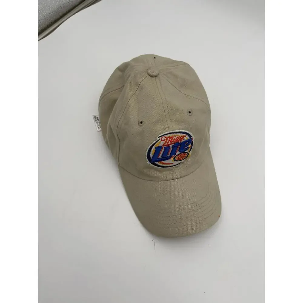 Vintage Miller Lite Logo Embroidered Beer Khaki Baseball Cap Hat Rare